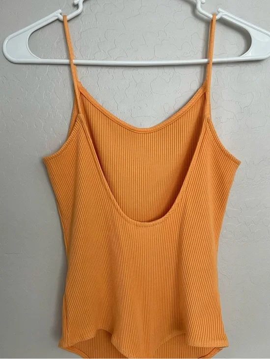 H&M Ribbed Spaghetti-Strap Bodysuit - Orange - Picture 6 of 10